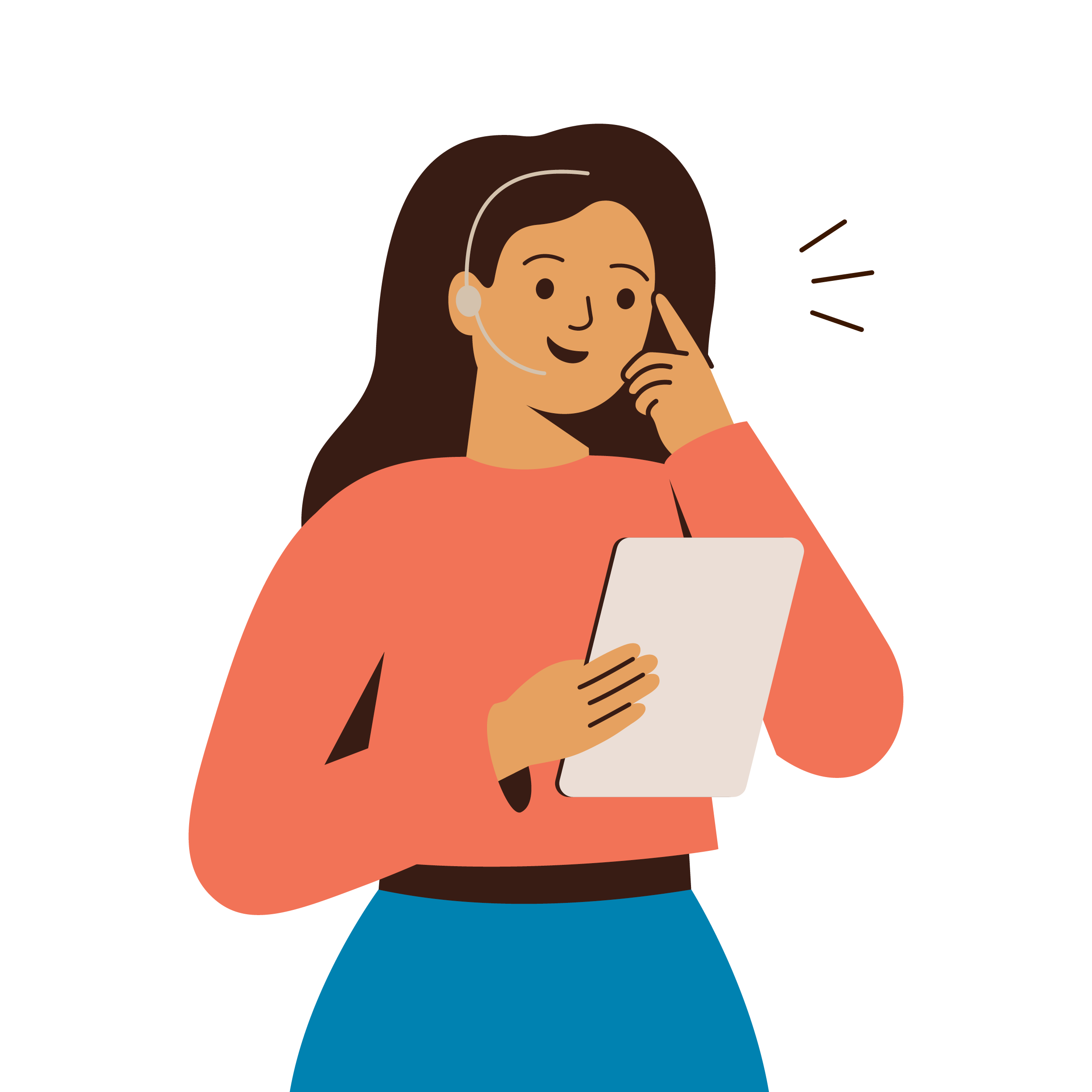 Virtual assistant holding a tablet