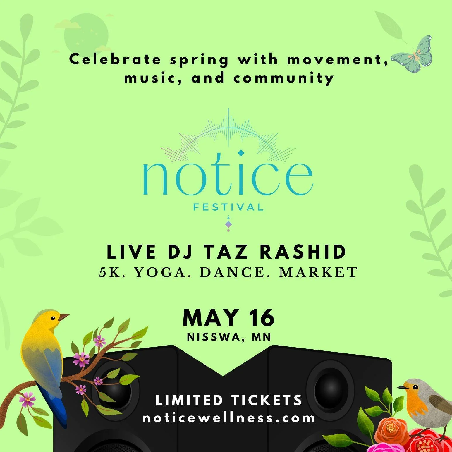 Shanti Friends! Come "festival" with us!
Use the codee: SHANTI as check out to get a discount.
Saturday, May 16 - 9am to 5pm (on-going activities)

From our friends @noticewellness  and @noticewellnessfestival:

You are invited to gather fo