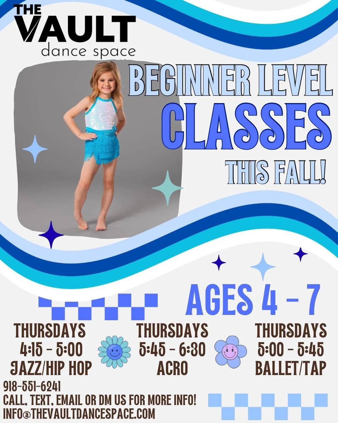 β¨ Beginner dancers, this one’s for YOU! π
Our Fall classes for ages 4–7 start August 18th and we’ve got the perfect intro to dance:
π Jazz/Hip Hop
π€Έ‍βοΈ Acro
π©° Ballet/Tap
All happening Thursdays at The Vault π
π² Call, text