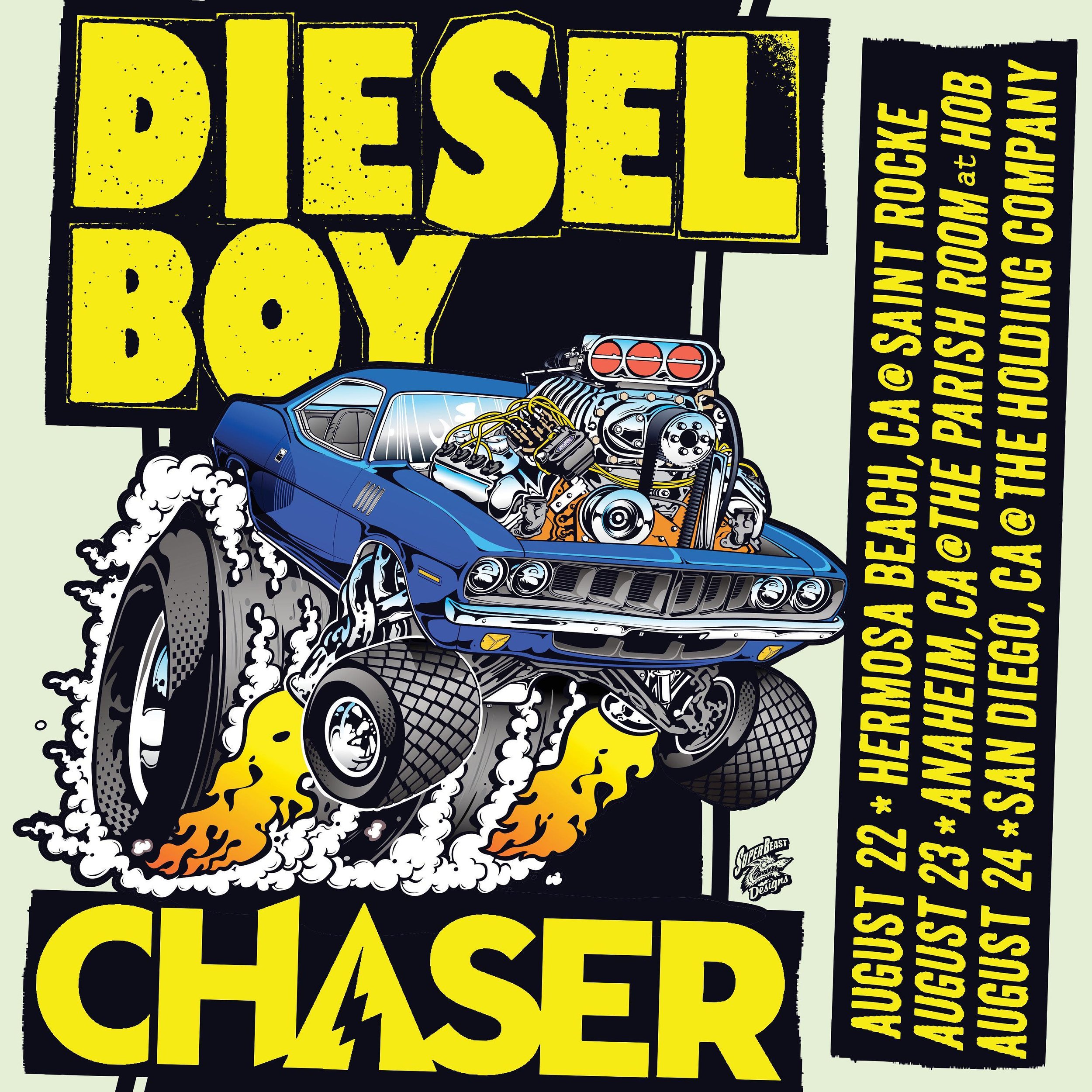 Hear ye, hear ye &mdash; rev your engines because tickets for our SoCal weekender with @chaserpunk are all officially on sale now. These are gonna super rad! Dates are below. Hit diesel-boy.com for info and ticket links.

August 22: Hermosa Beach, CA