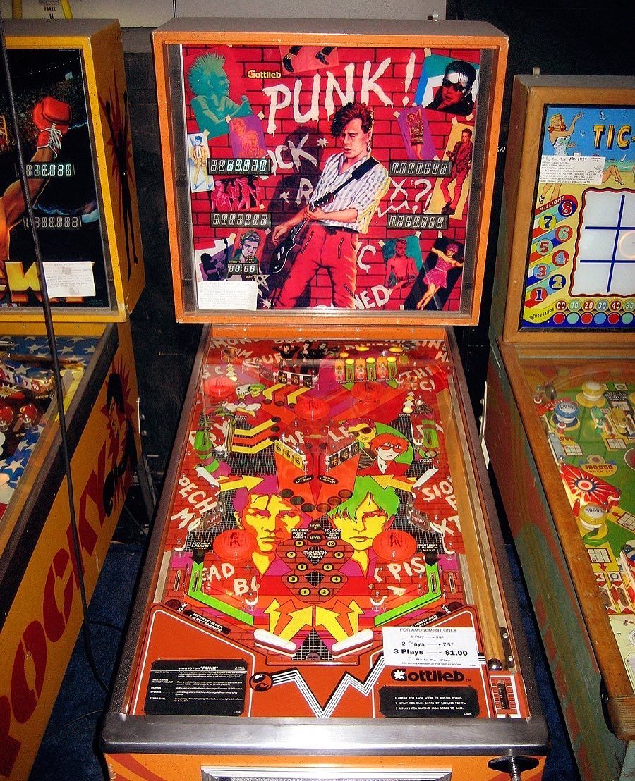 We&rsquo;ve never seen this PUNK! pinball machine from 1982 in the wild, but we need to find one! Its cunningly designed graphics cut off the band names to avoid having to secure licenses from Sex Pistols, The Jam, Ramones, The Clash, The Damned, Dep
