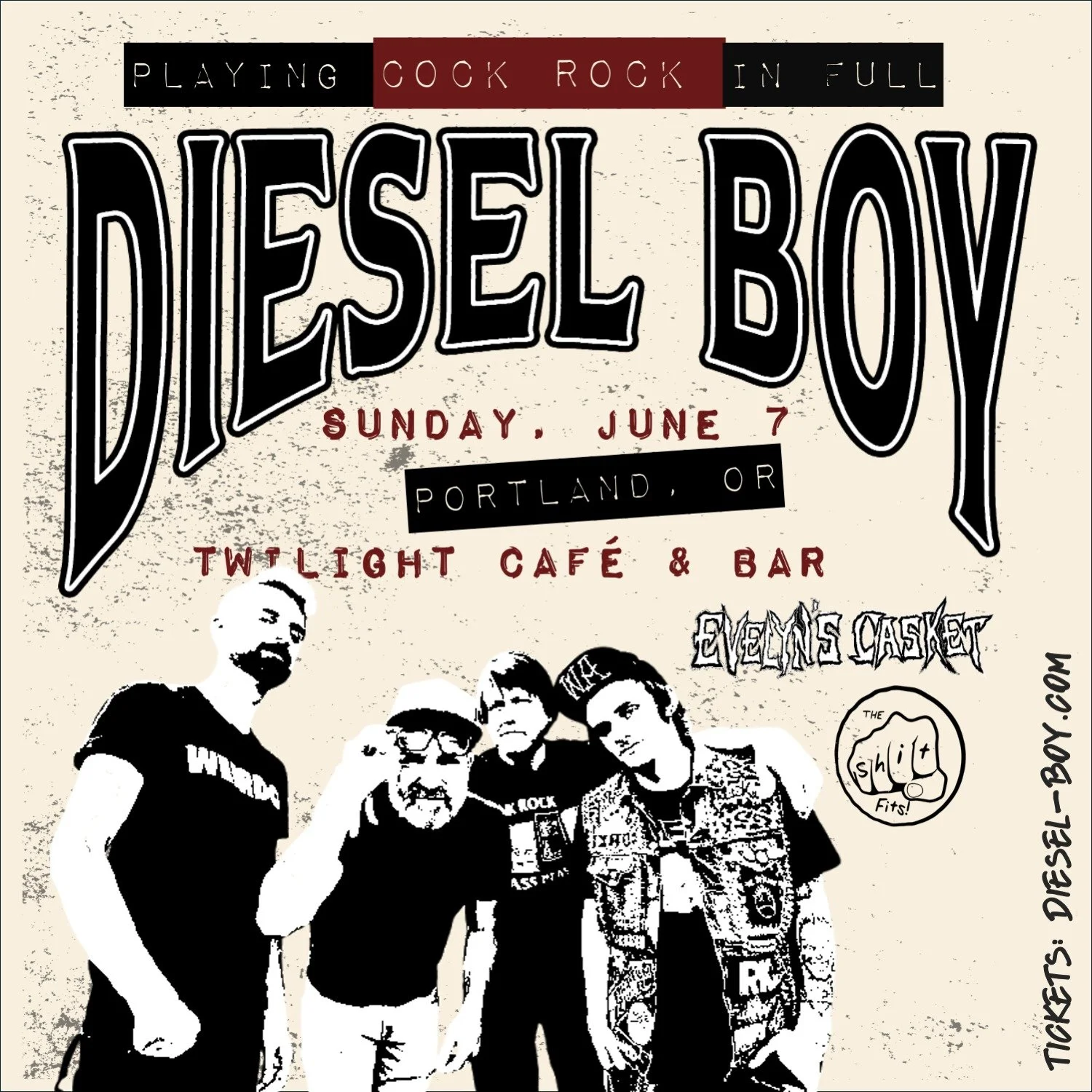Yo, Portlanders! We'll be at The Twilight on Sunday, June 7th with @evelynscasketofficial and @theshitfits, celebrating the 30th anniversary of our first record by playing the whole damn thing. We'd love to see you there! Grab tickets at diesel-boy.c