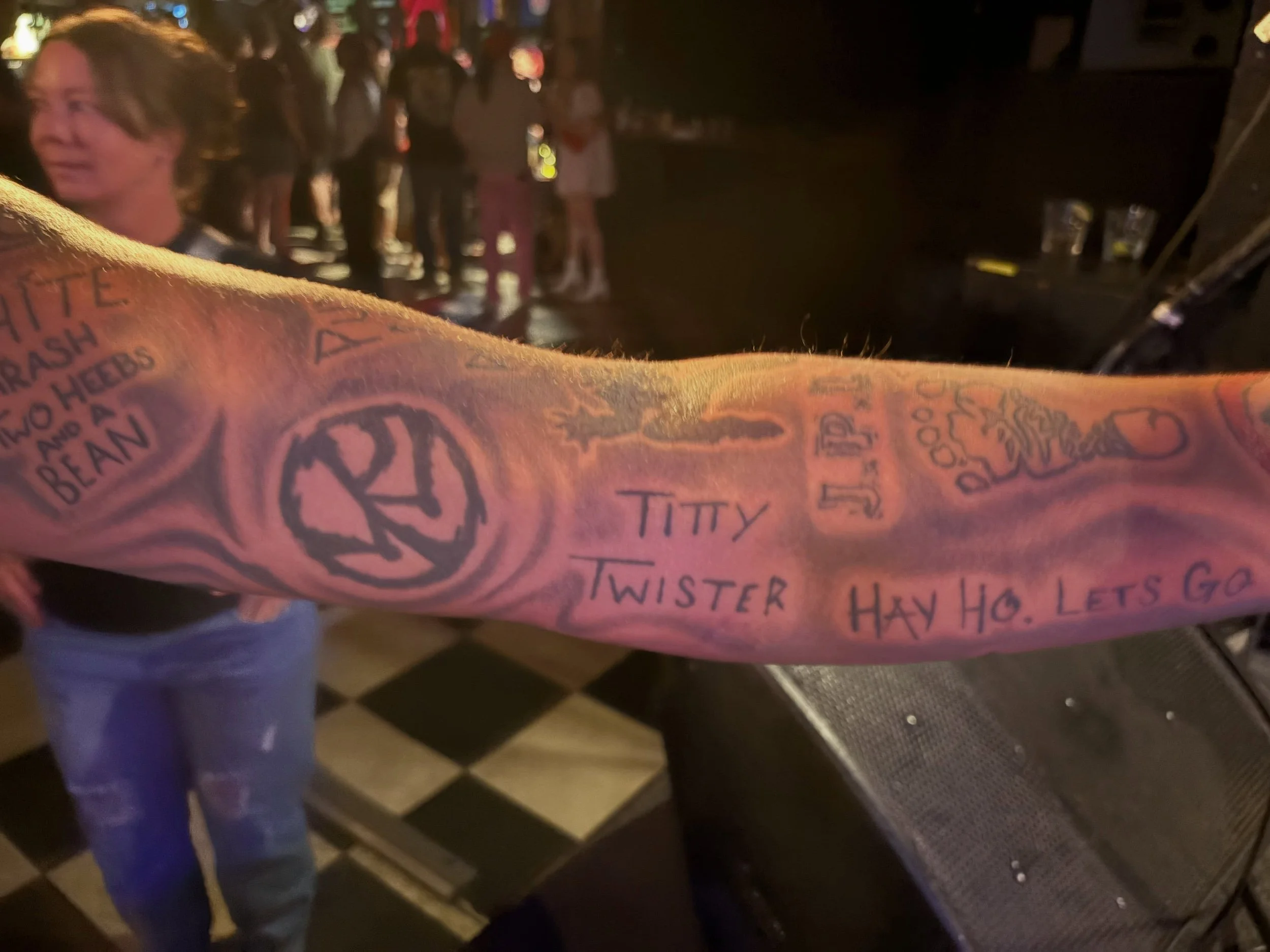 Toronto&rsquo;s Titty Twister text tattoo. Terrific!