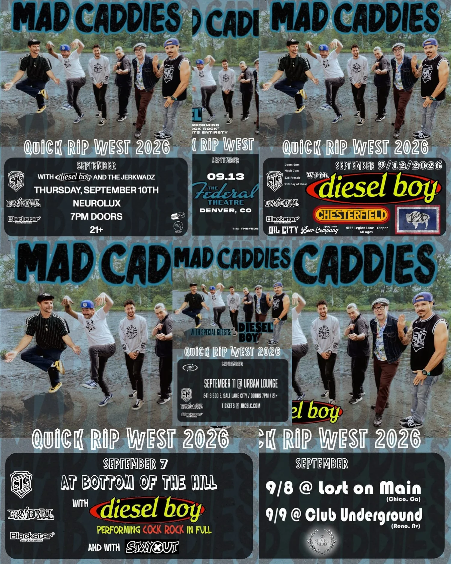 Quick Rip West with @madcaddiesofficial coming up fast! Scroll through for all the flyers and lineups and grab tickets for any of the shows at diesel-boy.com.

Sept 7 &bull; San Francisco, CA&nbsp;&bull; Bottom Of The Hill
Sept 8 &bull; Chico, CA&nbs
