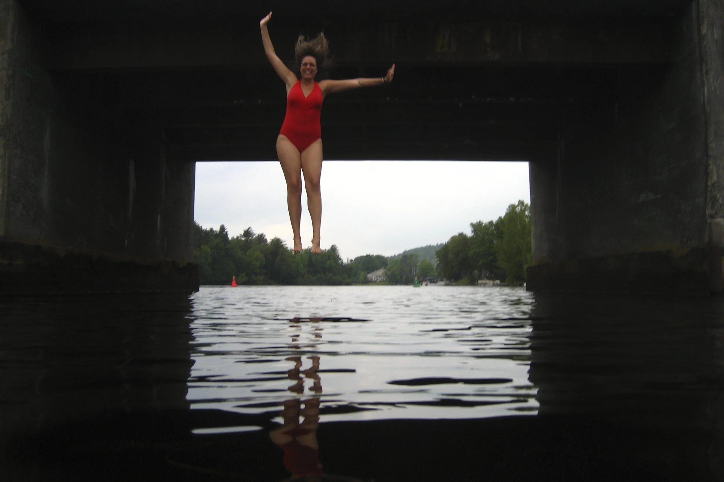 Adirondacks 2007; Bridge Jump Lauren Below.jpg