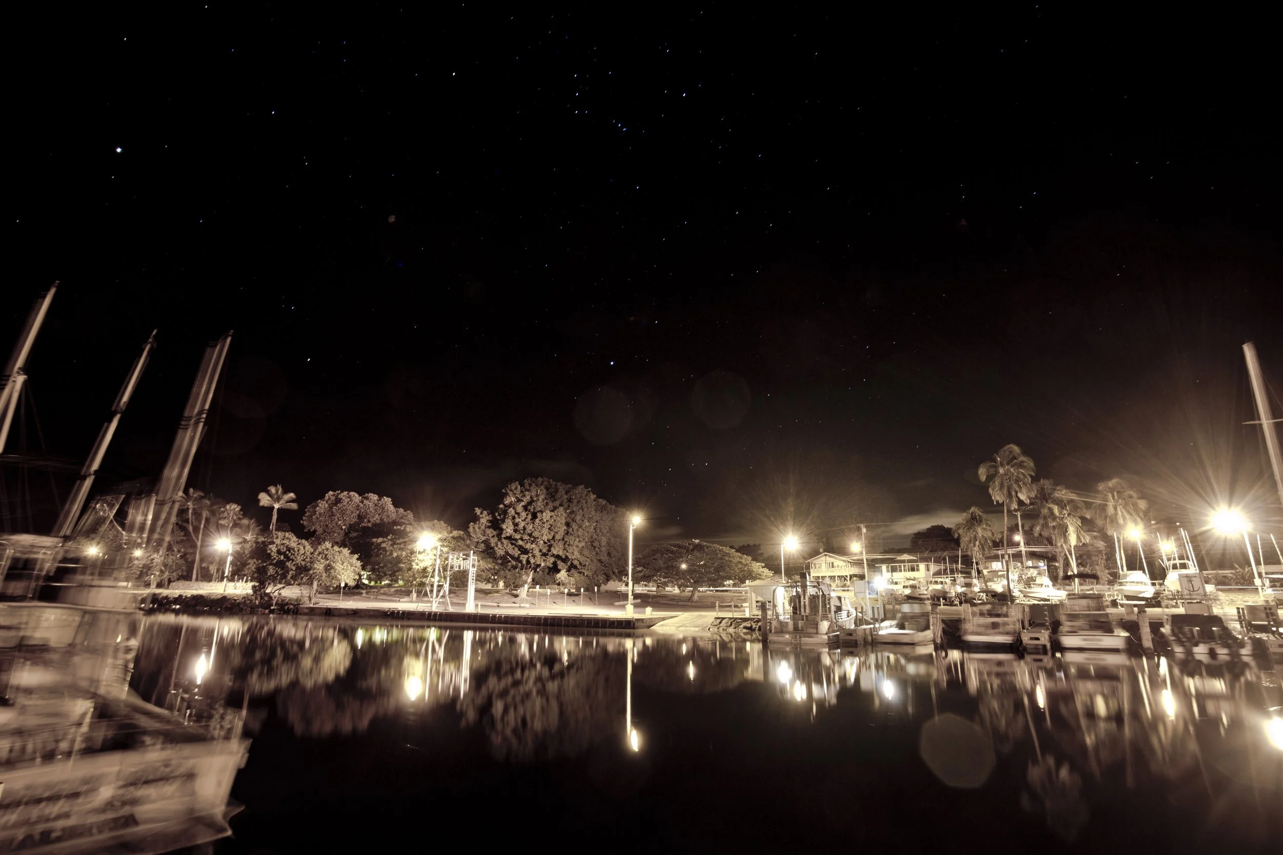 Hawaii December 2013 25; Marina At Night Reflections Water Boats.JPG