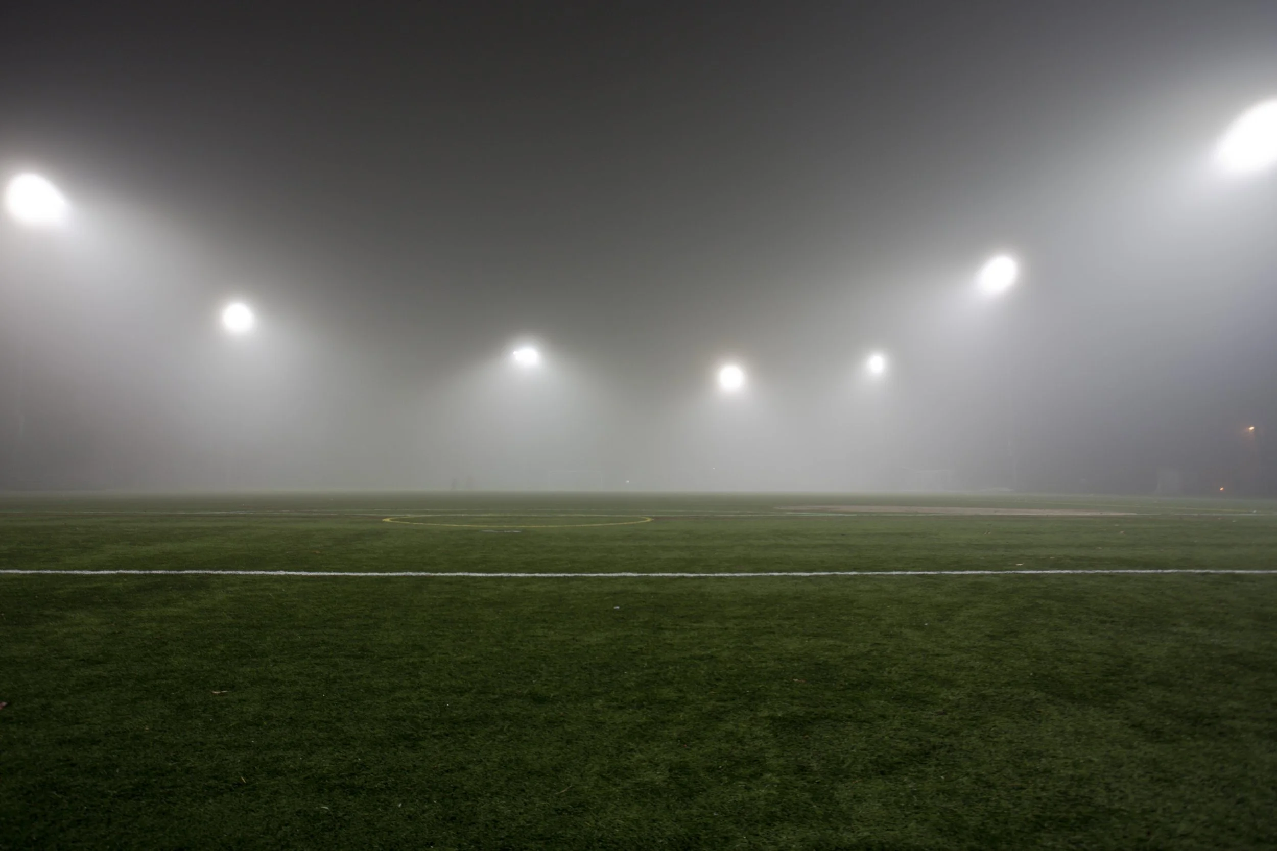 Seattle December 2013 7; Foggy Night Park Soccer Field Silhouettes.JPG