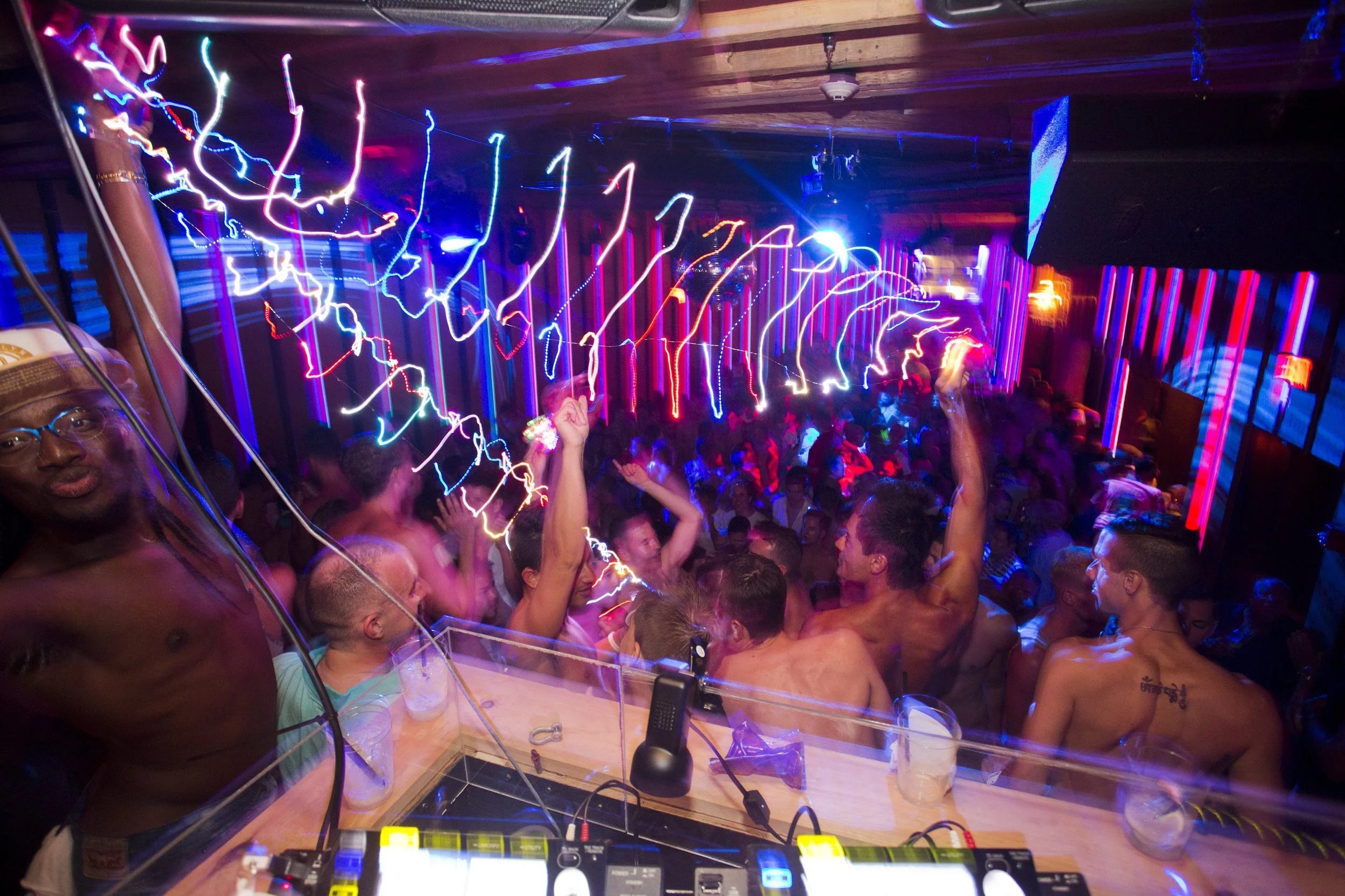 Fire Island Pines August 21st & 22nd 9; Fun Tea Pavilion Crowded Lights Ricardo Photo by Vito Fun.JPG