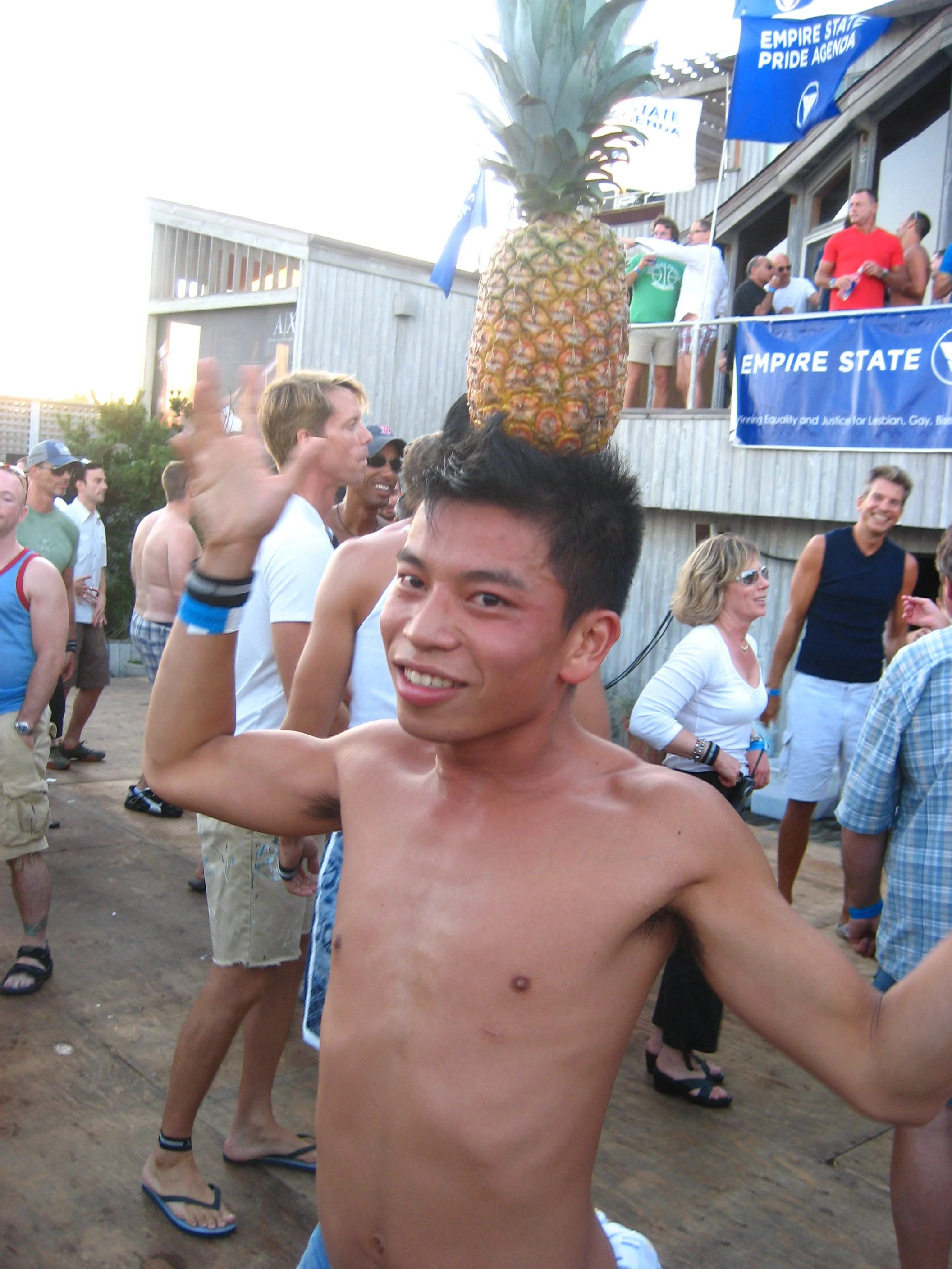 Fire Island Pines August 10th - 12th, 2007; Clem Pineapple On Head.JPG