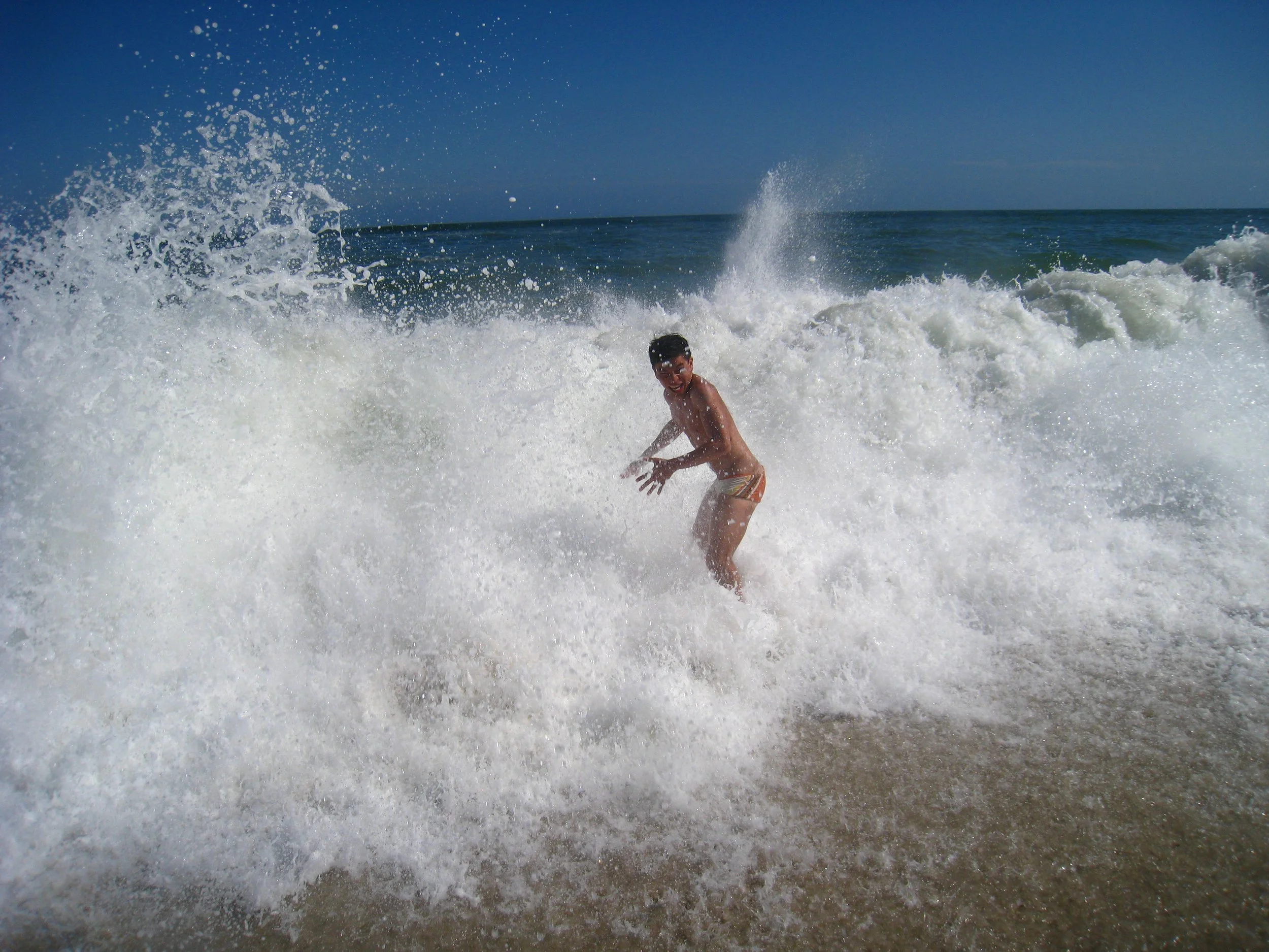 Fire Island Pines July 12th - 13th 2008; Clem Getting Clobbered By Wave Splash Ocean 4.JPG