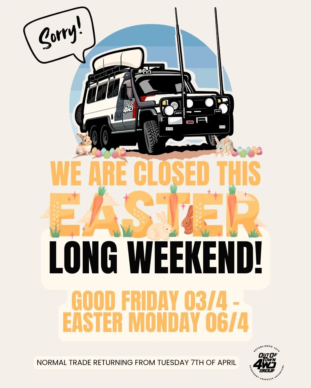 Easter long weekend is almost here 🐣🏕️

Don&rsquo;t leave it until the last minute&hellip; drop in today to grab your camping essentials and get your setup sorted before we close.

From recovery gear and camping gear to storage, touring and weekend