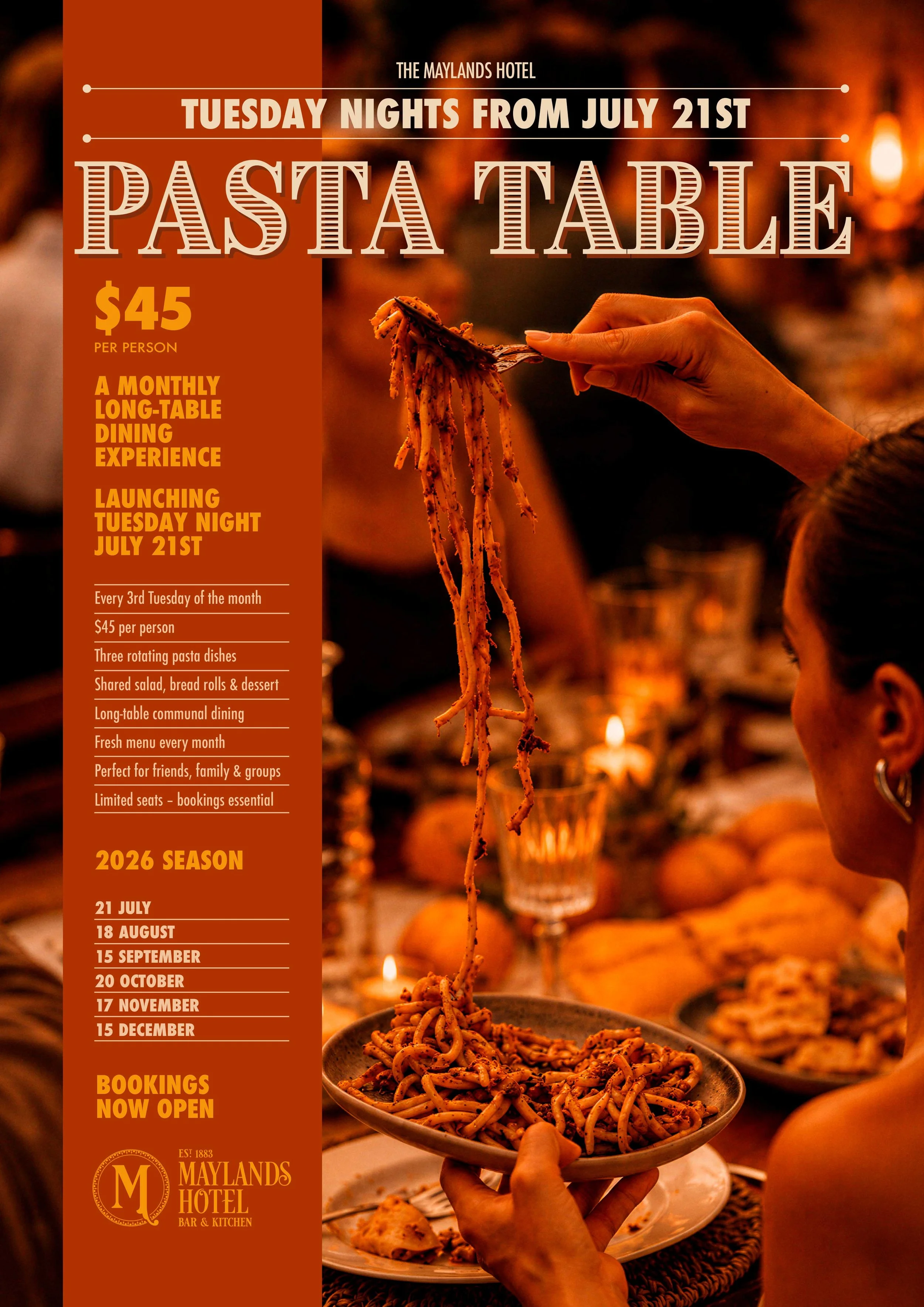 The Tuesday Pasta Table at the Maylands Hotel: Adelaide's New Monthly Long-Table Dining Experience