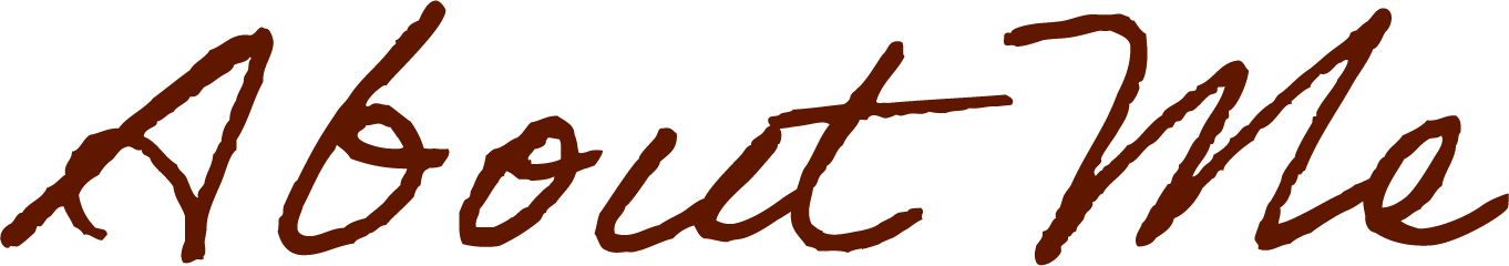 Close-up of handwritten text in brown cursive that says "About Me".