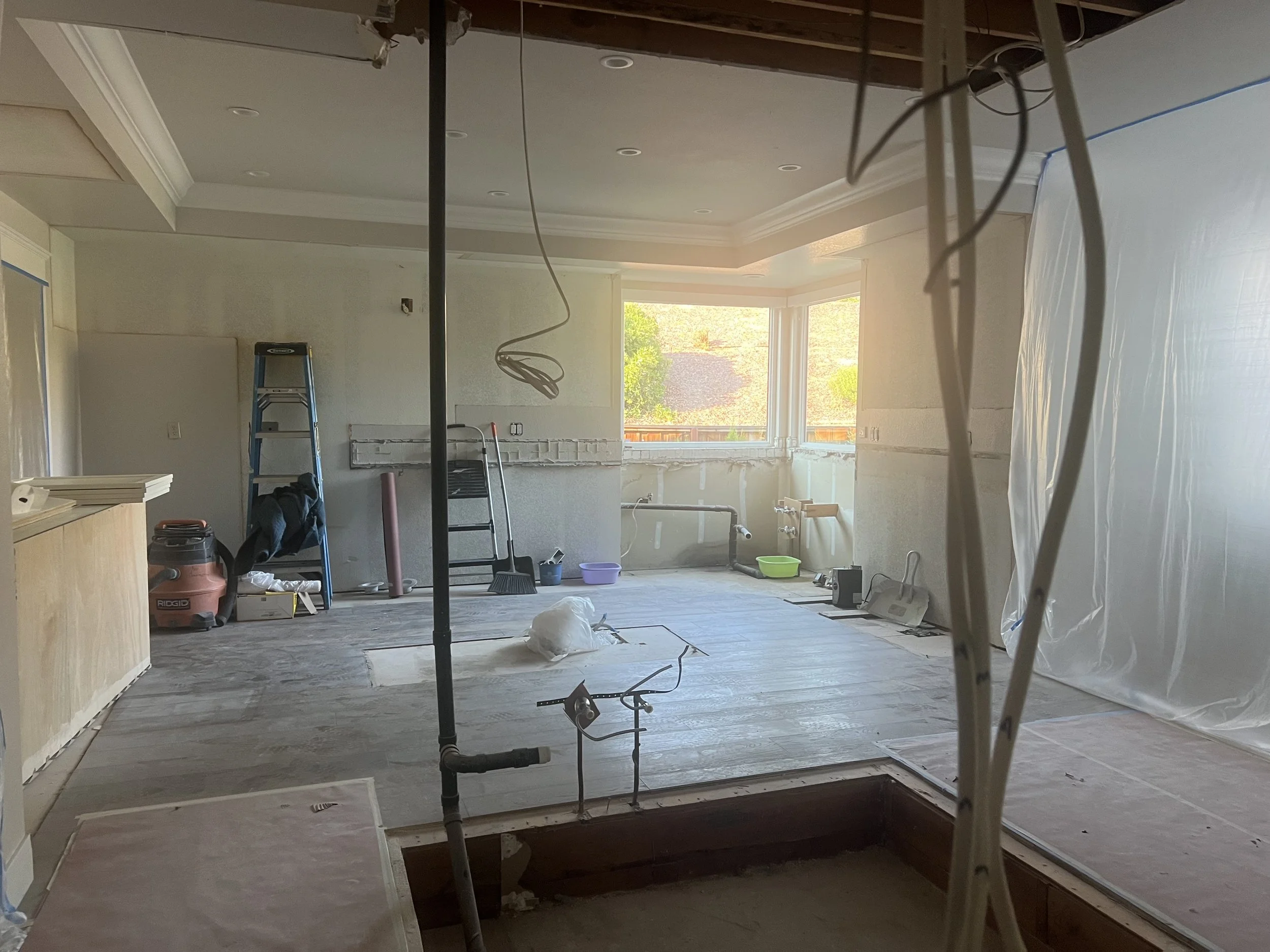 Blackhawk kitchen remodel, raising floor, removing soffit