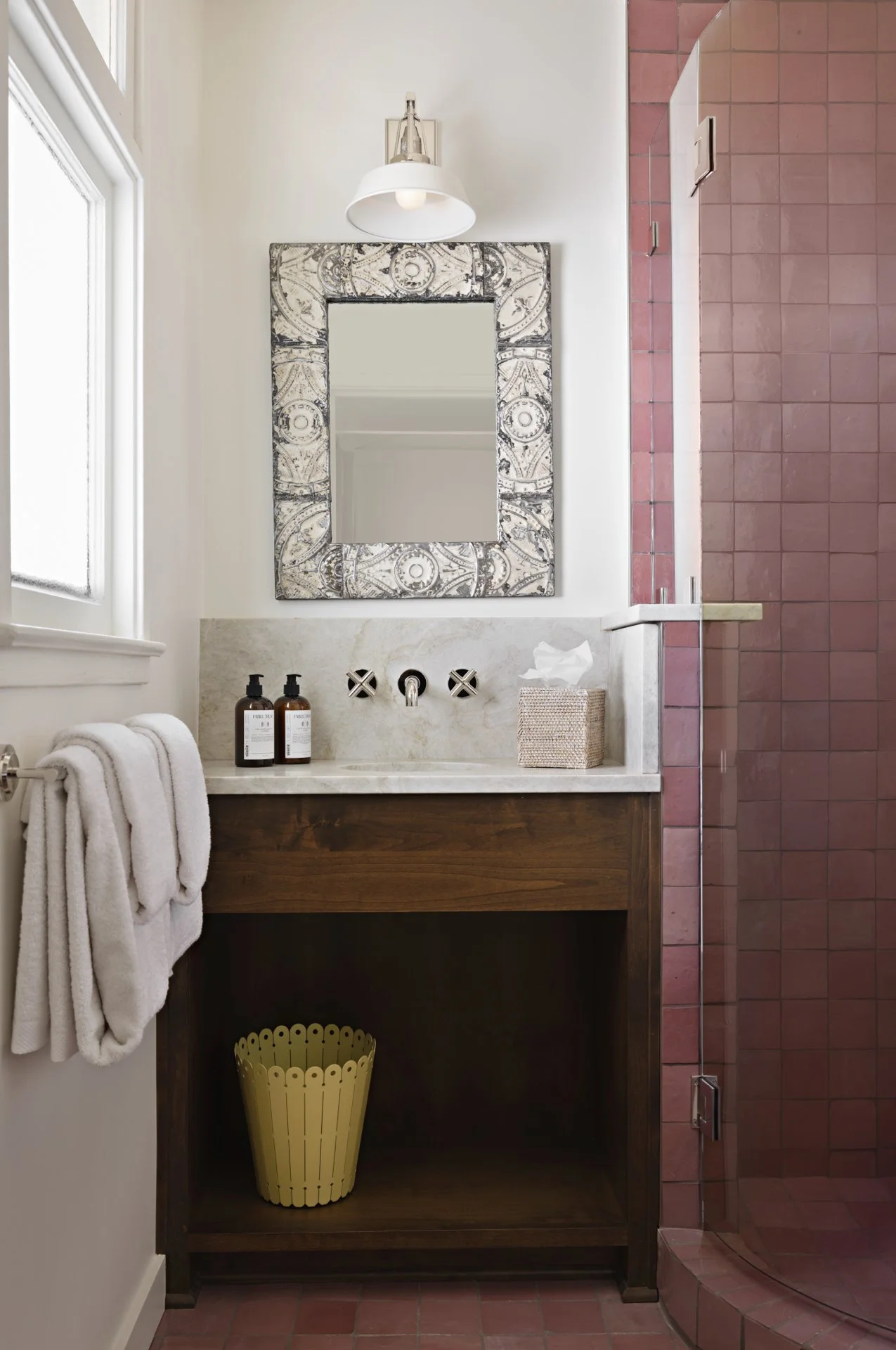 Pink Zellige Tiled Bathroom | Downtown Paso Robles Hotel | Farmhouse Motel Renovation