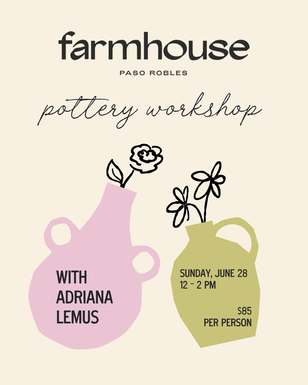 Join us on June 28th at Farmhouse for a hands-on pottery workshop led by local ceramic artist Adriana Lemus 🪴💐 ⁠
⁠
Learn the art of hand-building as you shape your own berry bowl, sip something chilled, and enjoy an al fresco afternoon in the Secre