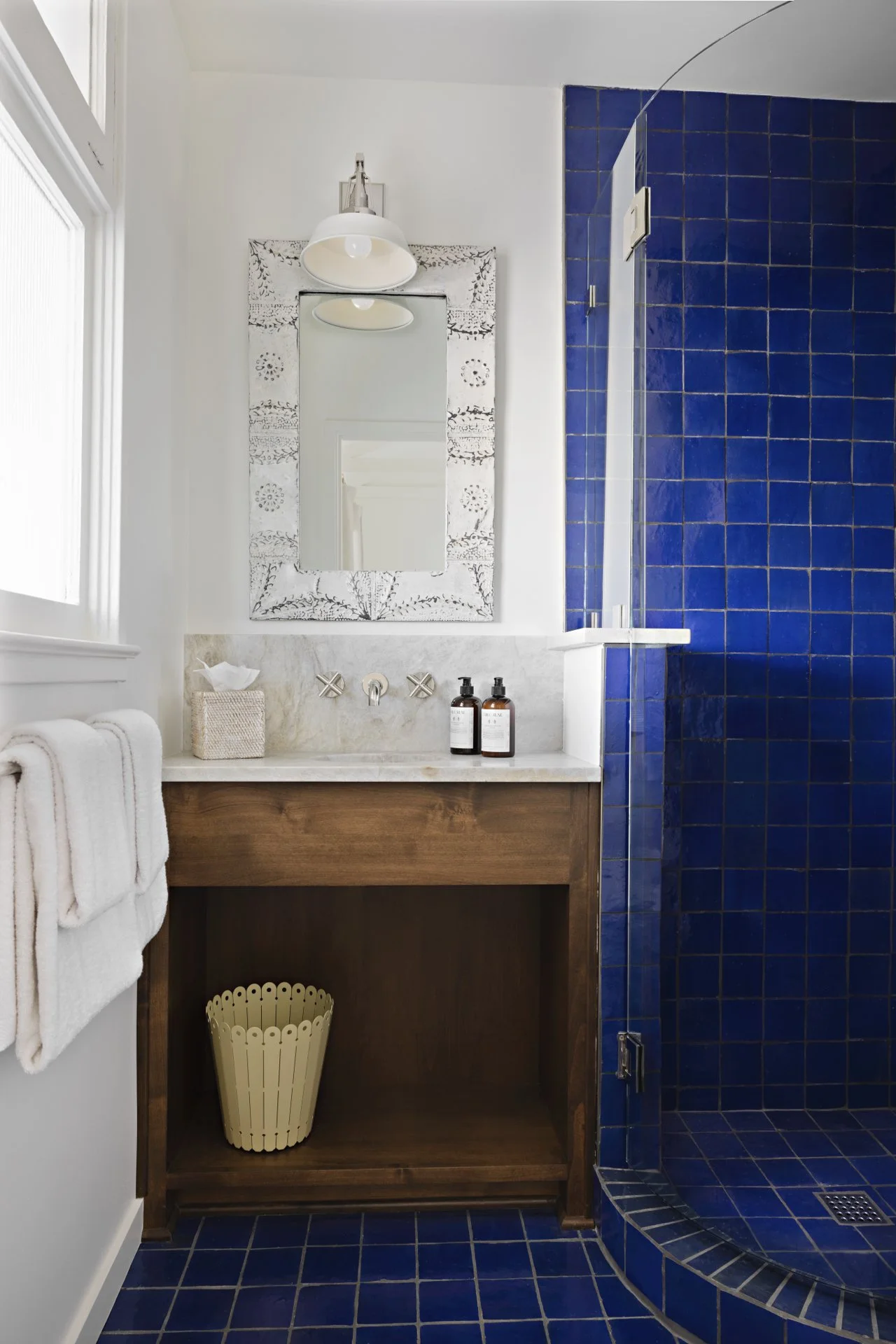 Blue Zellige Tiled Bathroom | Downtown Paso Robles Hotel | Farmhouse Motel Renovation