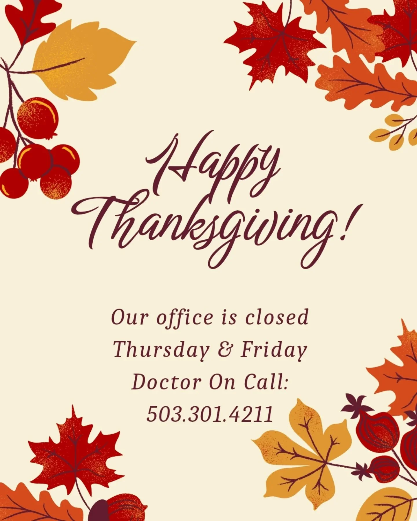 We are so grateful for all of our wonderful clients and patients! Wishing everyone a lovely Thanksgiving with plenty of food and love!
