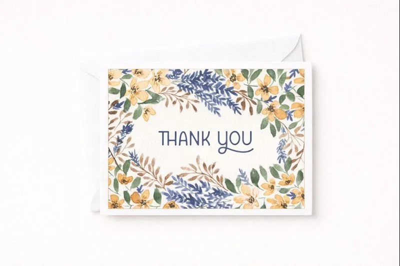 lavender purple hand-painted floral watercolors on a white background with words Thank you