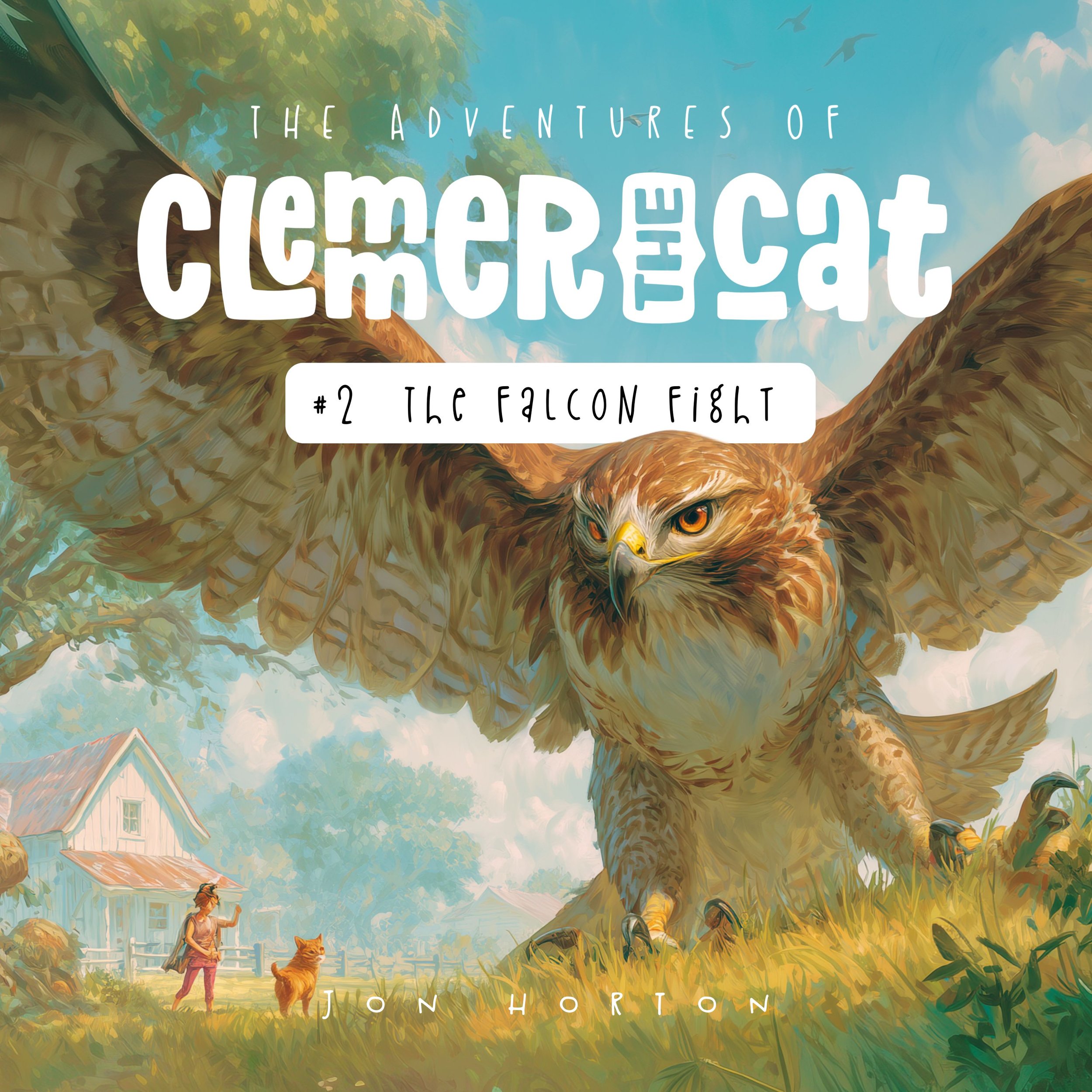 a large falcon about to attack clemmer the cat