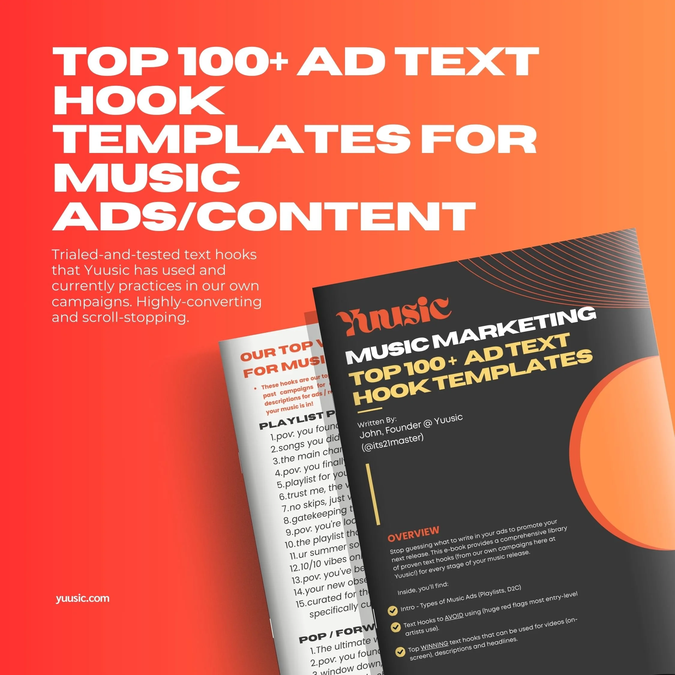 Yuusic's Top 100+ Text Hooks for Music Content & Meta Ads (trialed-and-proven to work)