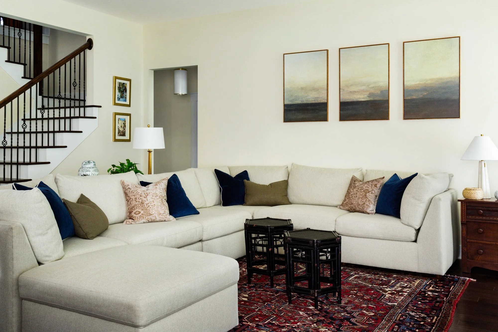 Family room interior by Emily Rebecca Design in Greenville, SC featuring thoughtful layout and cozy furnishings.