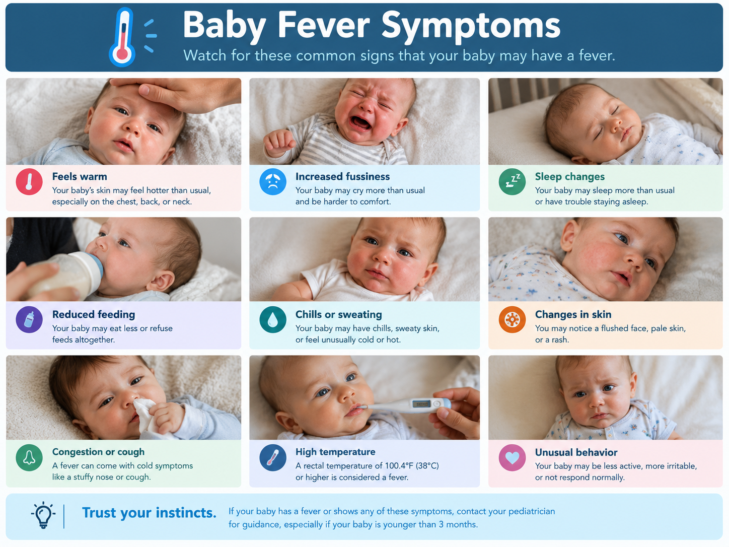 Baby fever symptoms to watch out for.