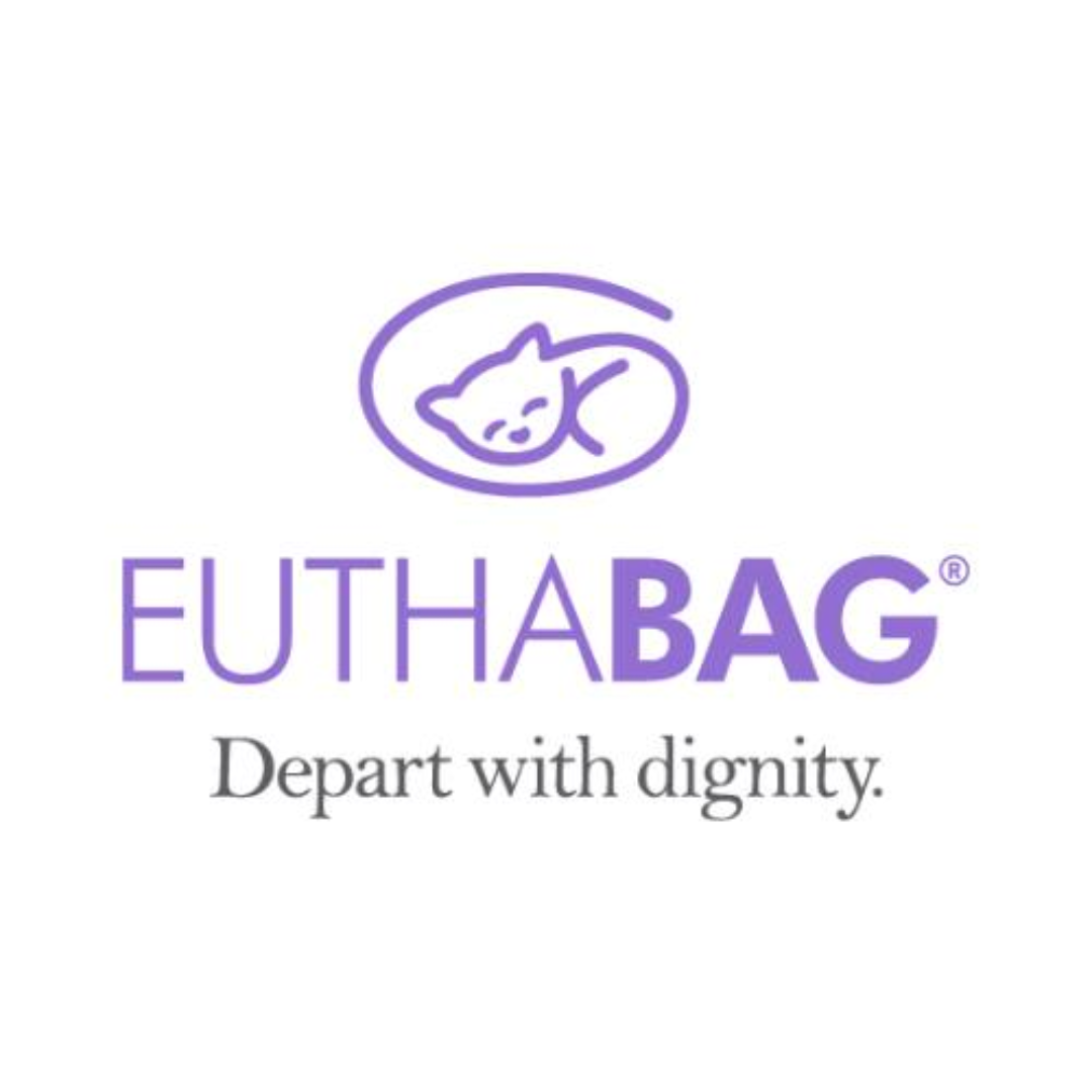 Purple logo with a dog sleeping inside a circle, followed by the text 'EUTHABAG' and the slogan 'Depart with dignity.'