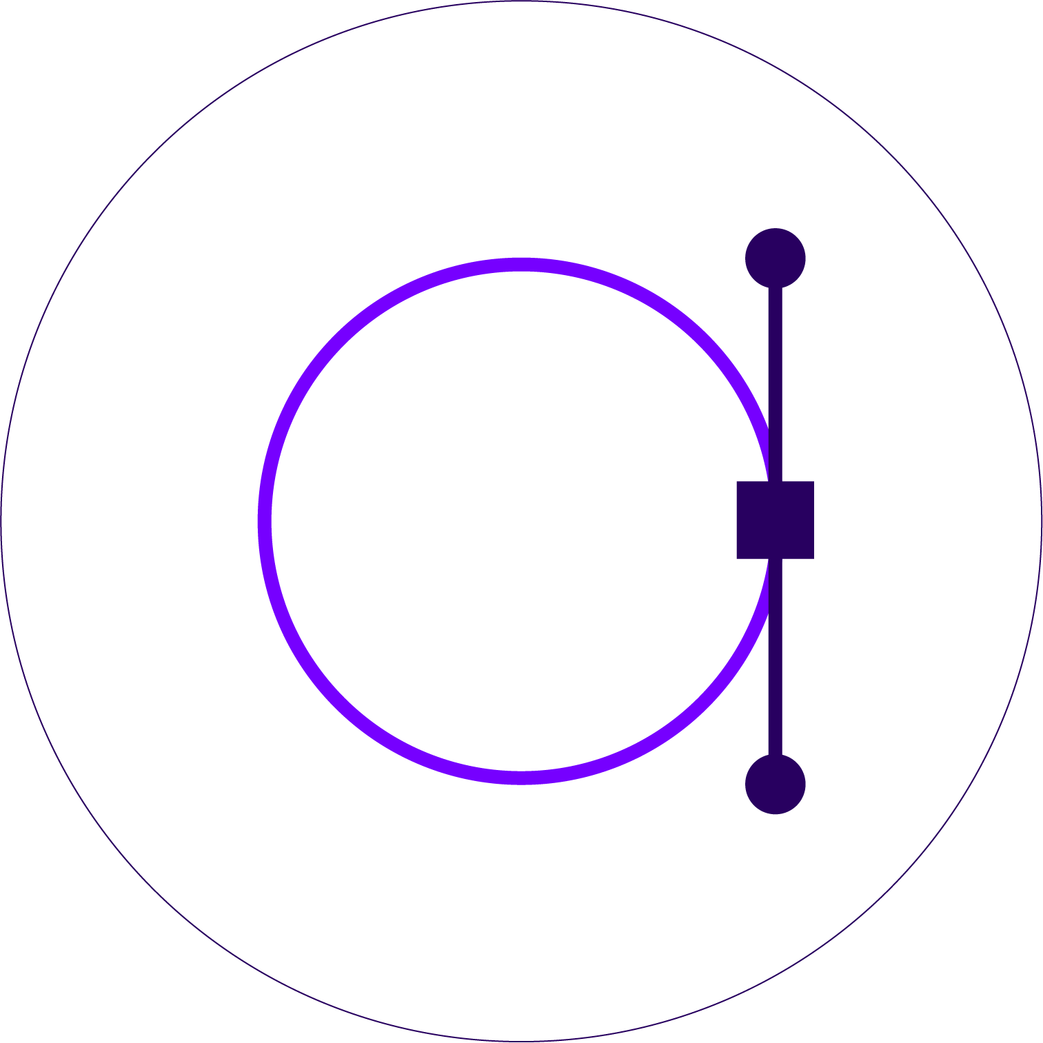 A digital graphic of a purple circle with a slider control on its right side, set against a black background.