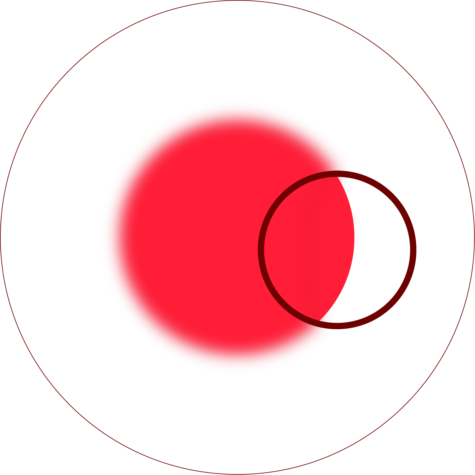 A digital illustration of a red sphere with a black and red background, featuring a black outline and shading.