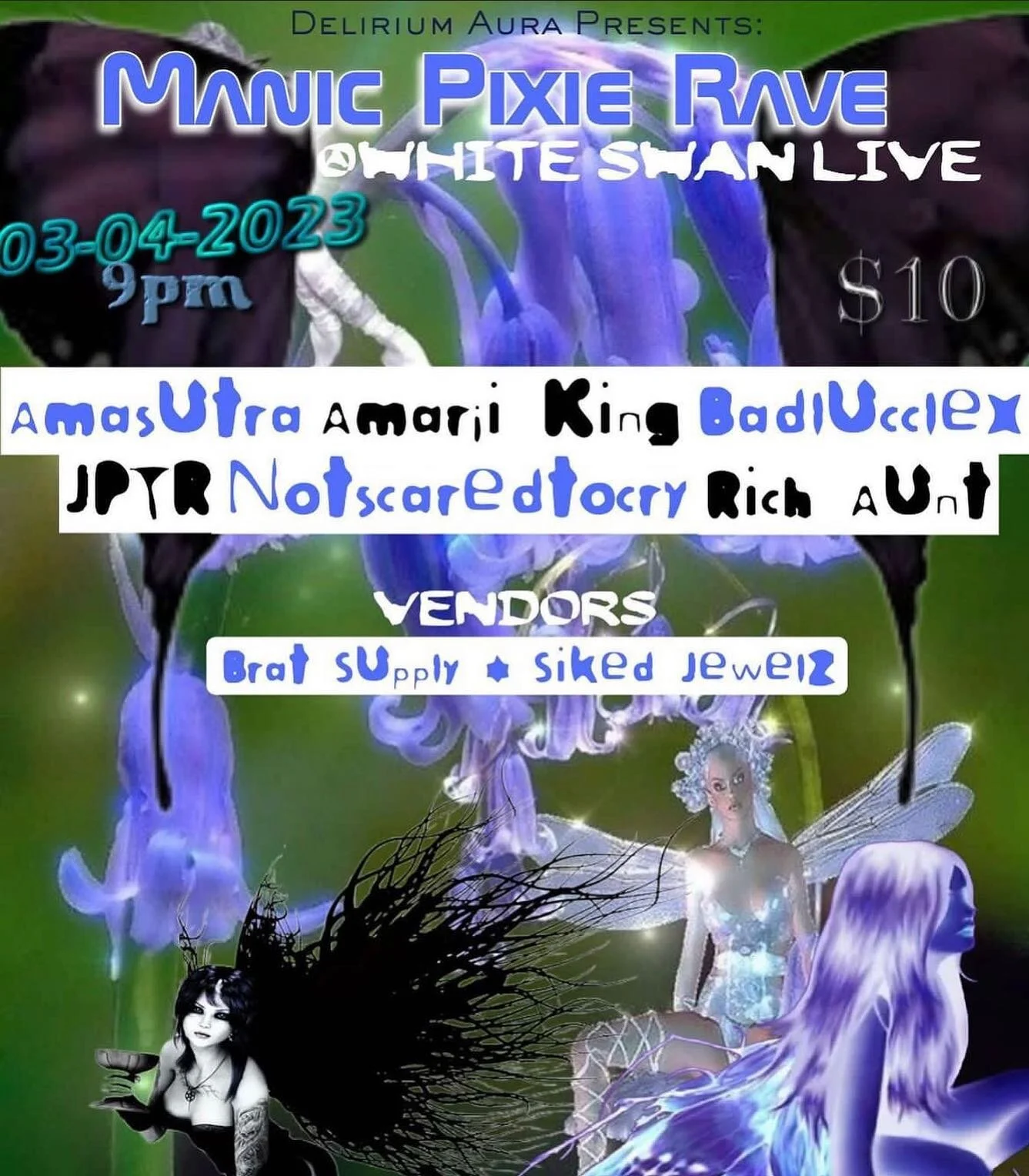 HOUSTON 🤭$10 @ white swan live 
AMAZING ALL FEMME LINEUP &amp; VENDORZ &amp; ITS FAIRY THEMED !!!!! 

we r so excited to team up with these talented ass Houston based djs !