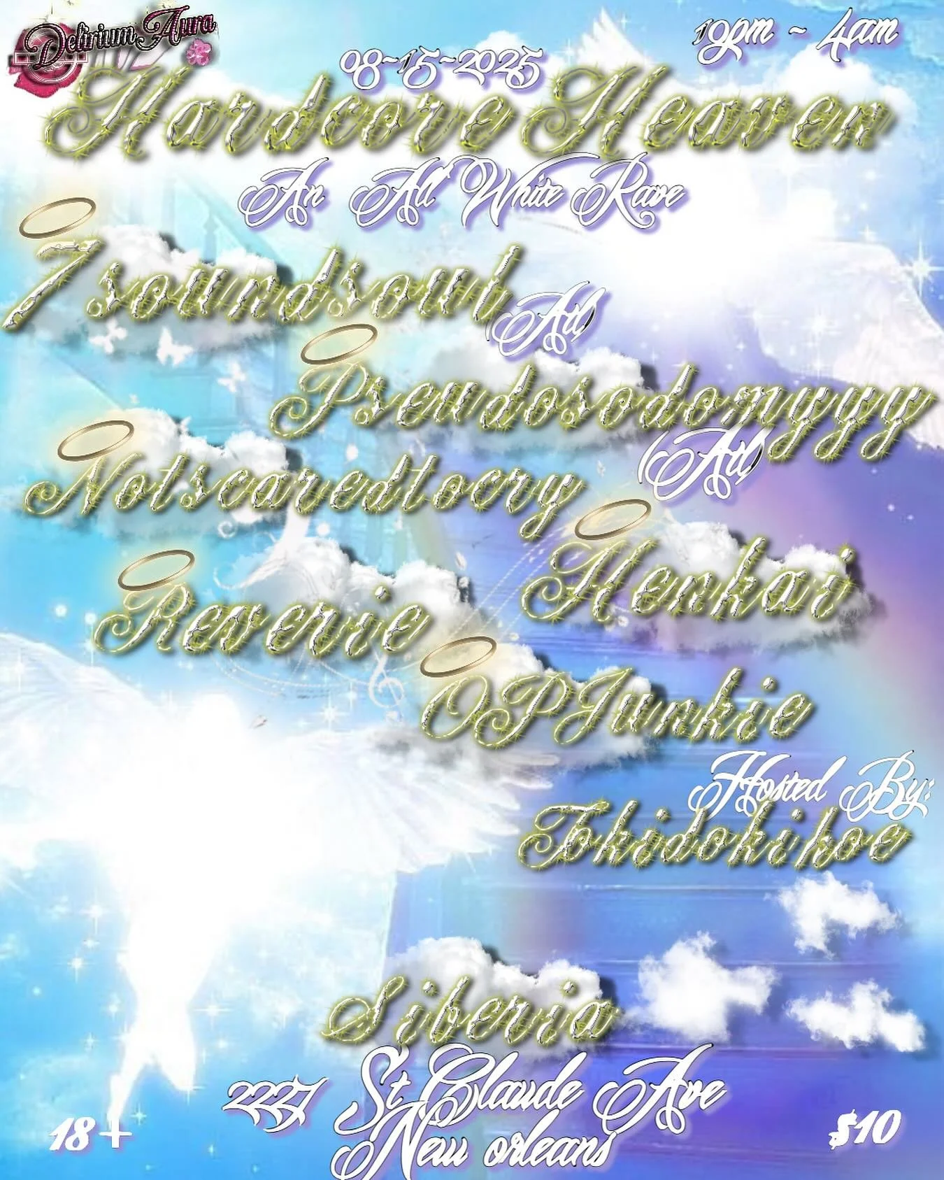 2 weeks from now  AUGUST 15th 2025 , we will be at @siberianeworleans for HARDCORE HEAVEN: an all white rave !! 

we have two amazing hardcore dj&rsquo;s from atlanta the founders of  @netsphere.rave , @7soundsoul + @pseudocide.exe coming into boost 