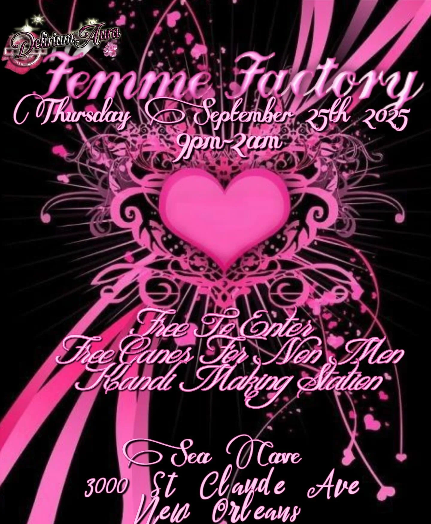 Hehehe we r back!! Femme factory this week @sea.cave 😛!! Everybody can enter 4 free, non men play games free but men $5 !!! 

Brining the wii again!! W/ some special guest djs and ofc ur delirium favs !!! 
9p-2a