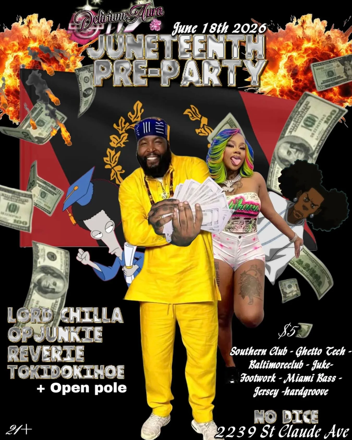 CALLING ALL OF OUR BLACK QUEERS [+ allies] 2 DA FRONT!  #BLACKQUEENSFOREVER 

JUNETEENTH PRE PARTY @nodicenola 9P till idk 21+ $5 ENTRY 

SOUNDS BY @lordchilla @opjunkie @7eremony @toki.doki.hoe 

Souther club- ghetto tech- Baltimore club-juke- Miami