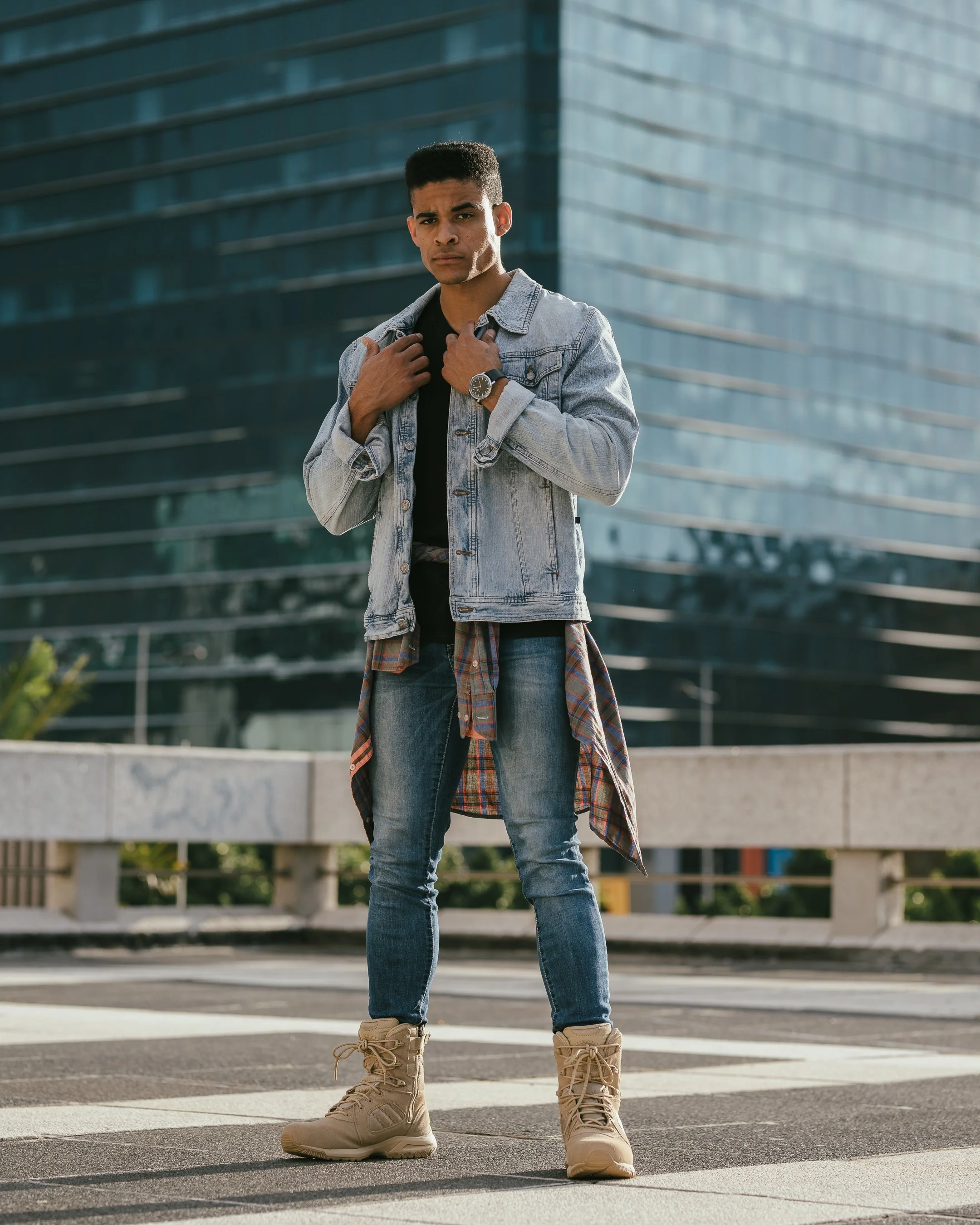Fashion photography of a young model wearing a denim jacket in Cape Town, South Africa by photographer Vanartist