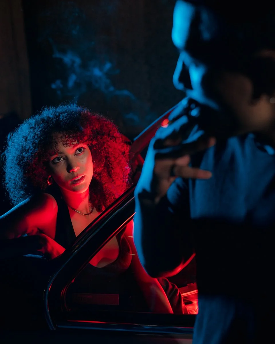 Cinematic portrait of two models lit with led tubes in Cape Town, South Africa by photographer Vanartist