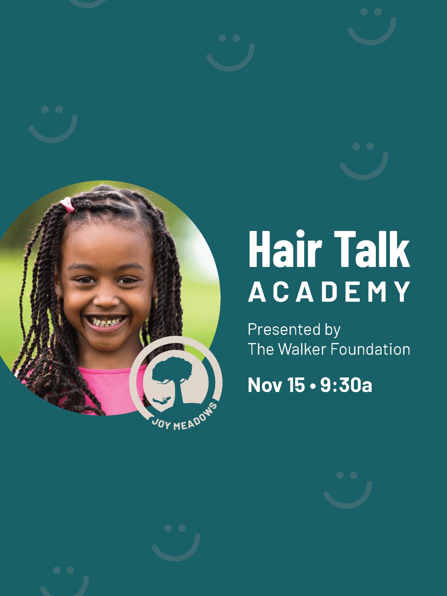 💥Don't forget!

Joy Meadows is hosting Hair Talk Academy THIS Saturday! This class will help caregivers and youth understand the importance of proper hair care. Join us to learn why hair care is such a meaningful part of caregiving&mdash;and discove