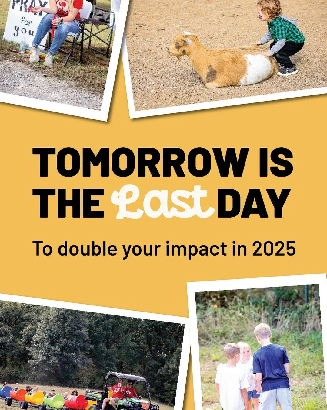 ⚠️ TOMORROW IS THE LAST DAY ⚠️

Tomorrow, December 31, two things expire at midnight:
1. The matching gift that DOUBLES your impact
2. Your 2025 tax-deductible donation opportunity

After tomorrow, this is over.

Your $50 won't become $100.
Your $100