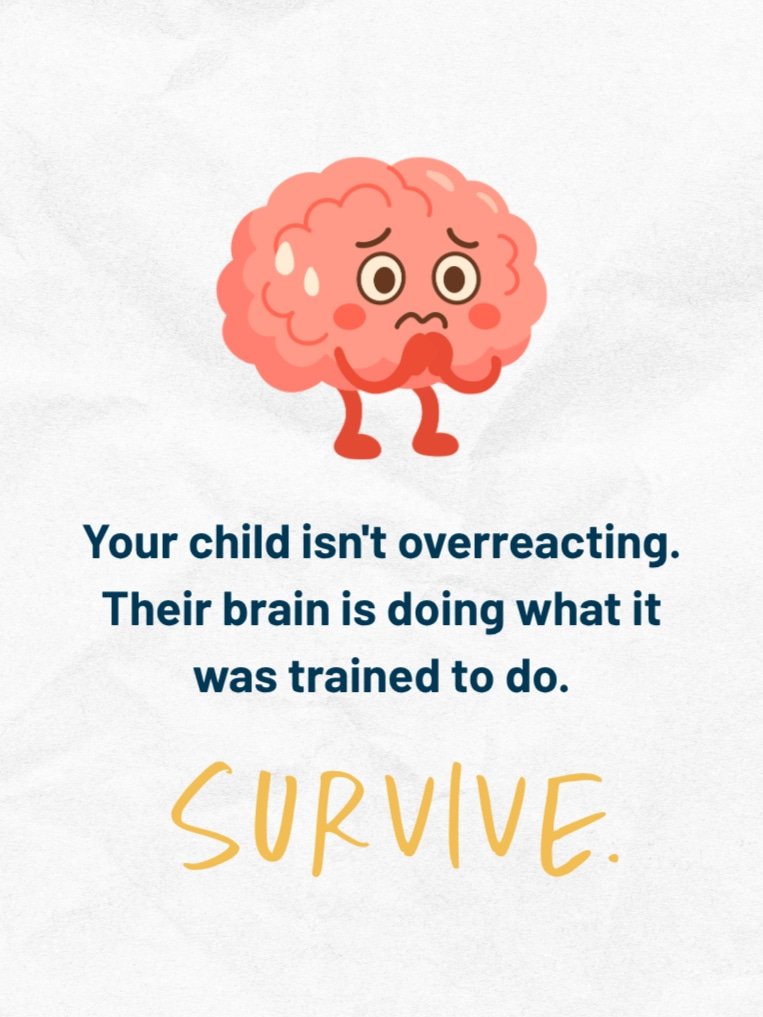 Illustrated graphic showing a child in nature with text about trauma and the nervous system — Joy Meadows foster care blog