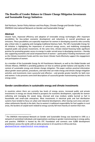 ENERGIA: The Benefits of Gender Balance in Climate Change Mitigation ...