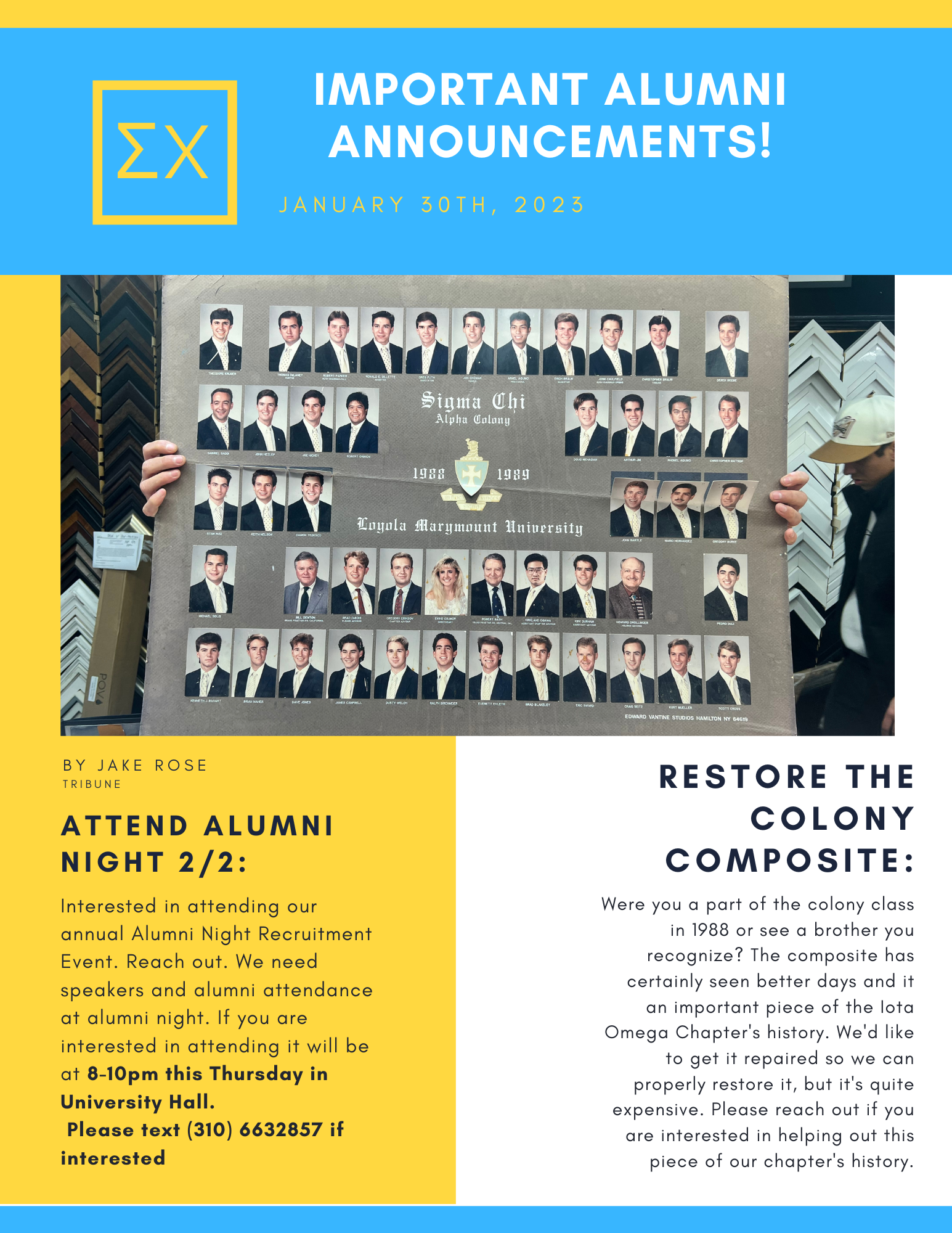 ALUMNI UPDATE JANUARY 30th. — Sigma Chi - Iota Omega Chapter