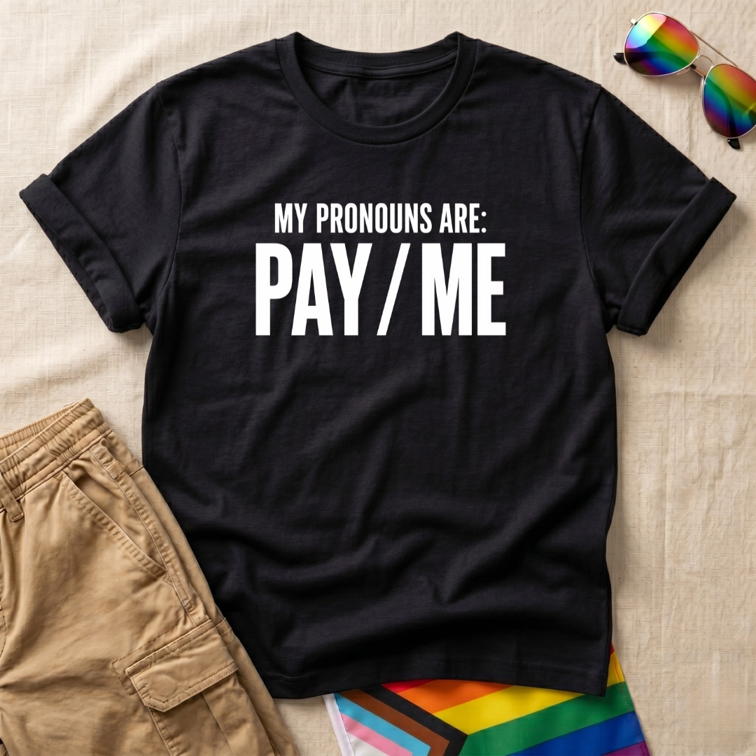 Pay Me T-Shirt - White Logo Mock Pack.png