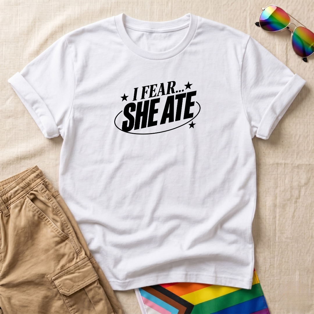 I Fear... She Ate T-Shirt – Black Logo Mock pack.png