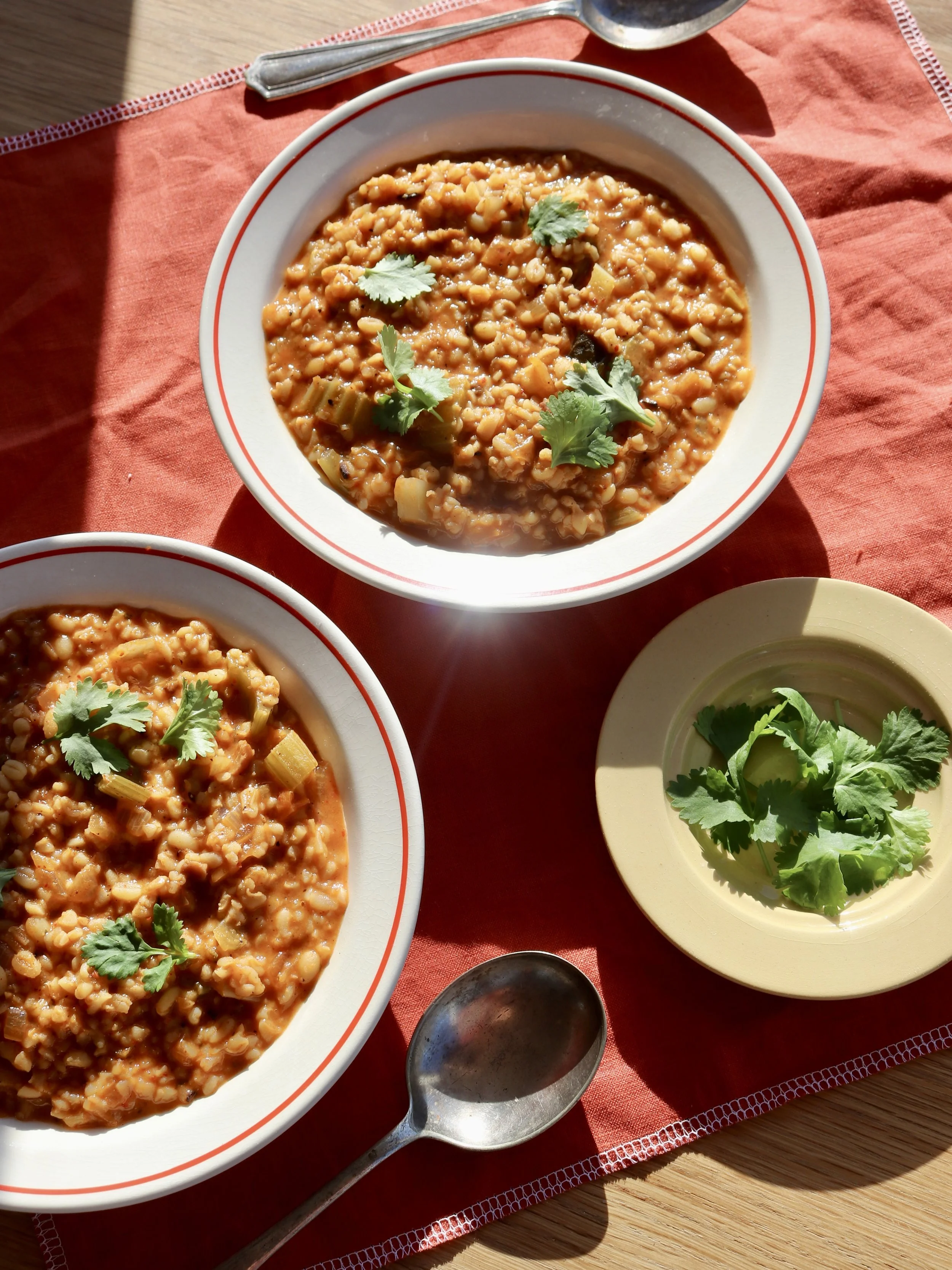 Kimchi, peanut + bulgur soup