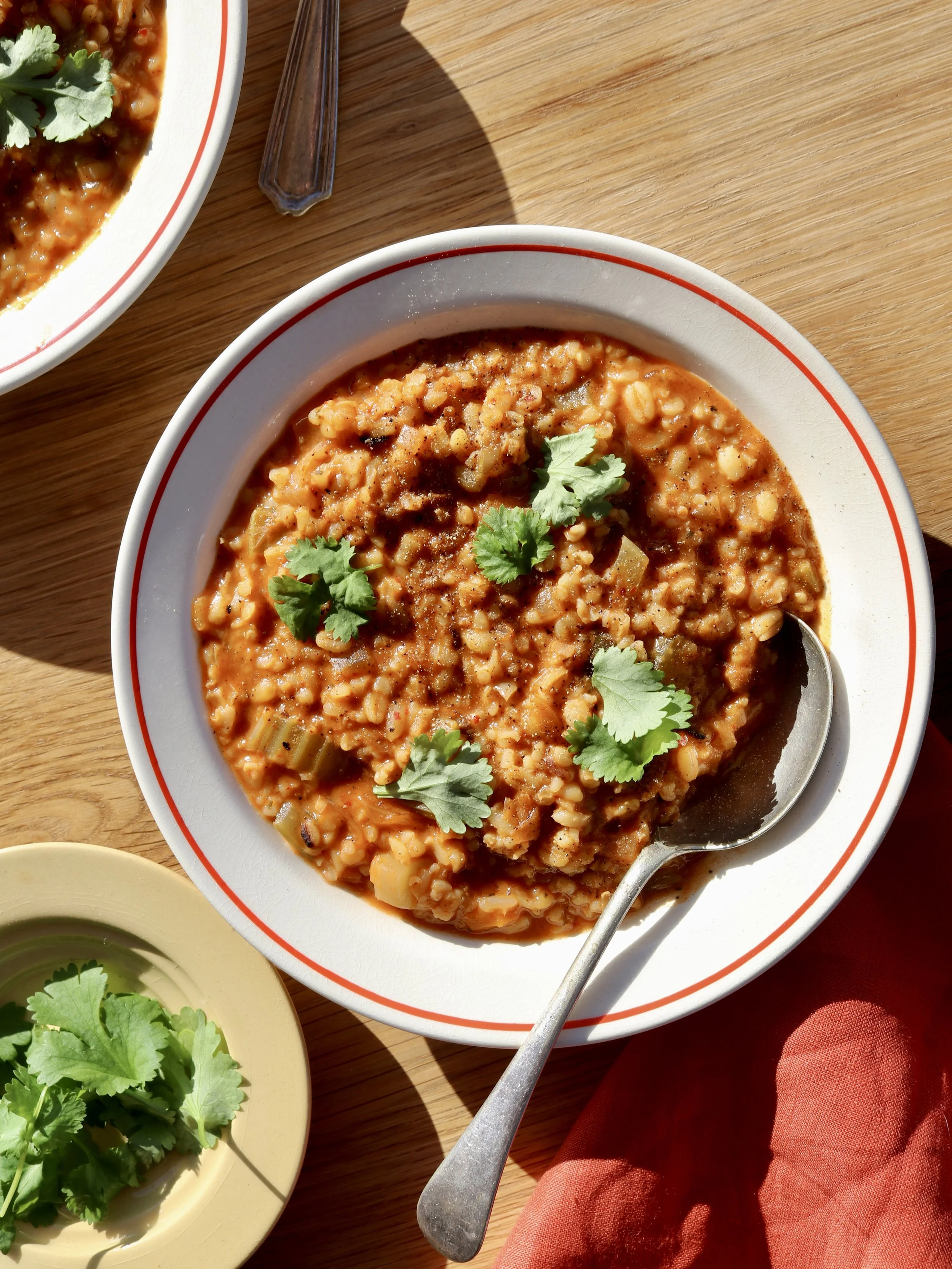 Kimchi, peanut + bulgur soup