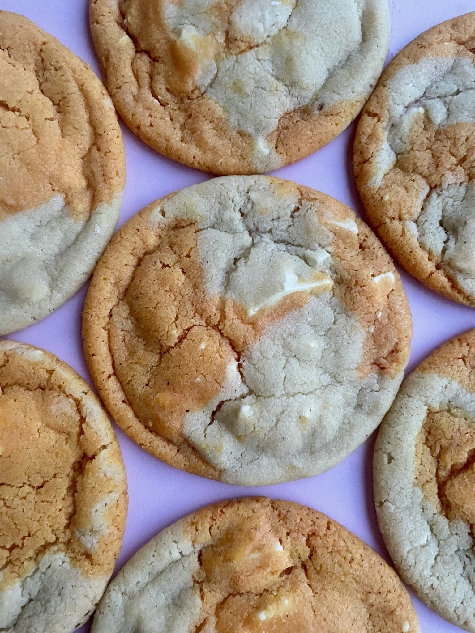 Passion fruit + white choc swirl cookies