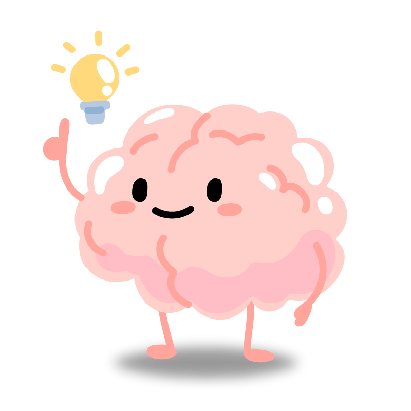 A cartoon of a brain having a lightbulb idea