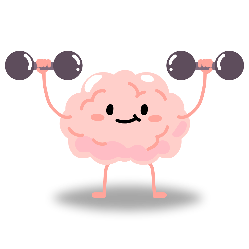 Cartoon brain lifting barbells