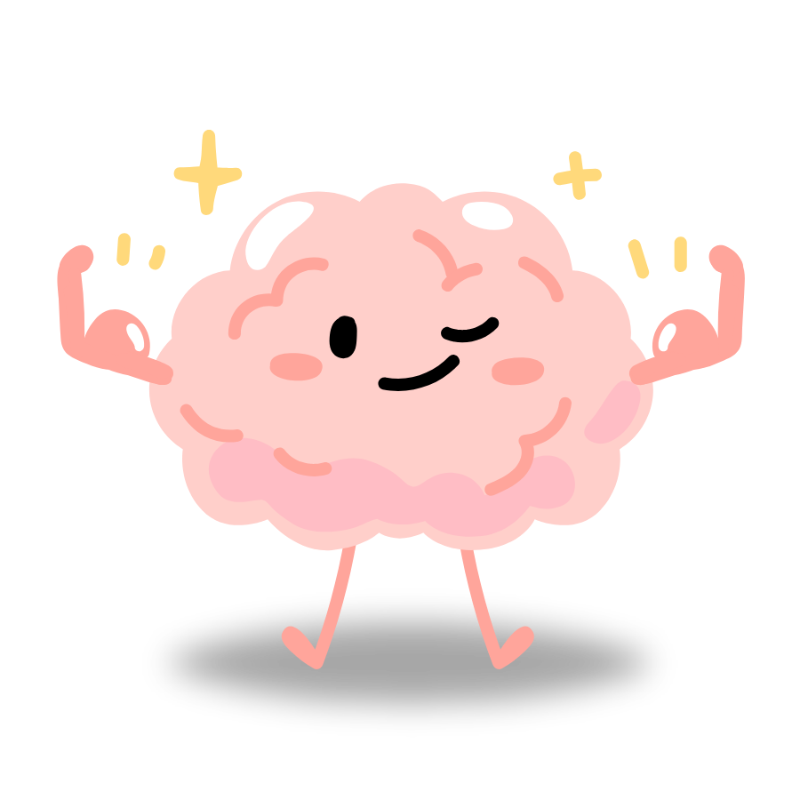 A cartoon brain shows off his bulging biceps