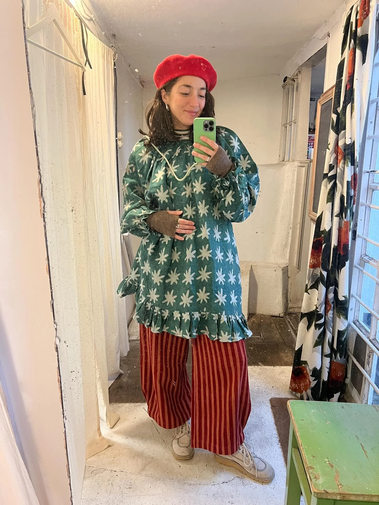 Feeling festive in my Joanie Seafoam dress over the Holiday Candy stripe jeans. My fave dress to layer in the winter and lounge in the summer 💚